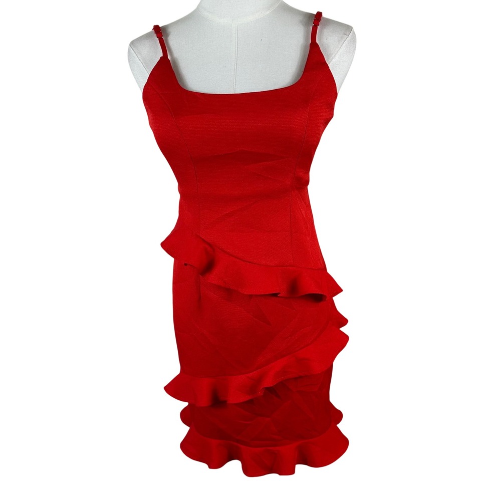 Hello Molly Ruffle Mini Dress 4 Red Square Neck Tiered Party Cocktail Chic Camis